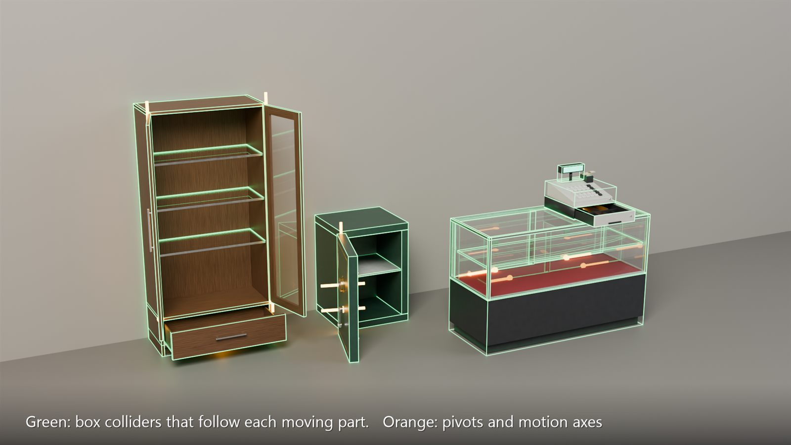 Collider wireframes and pivot points