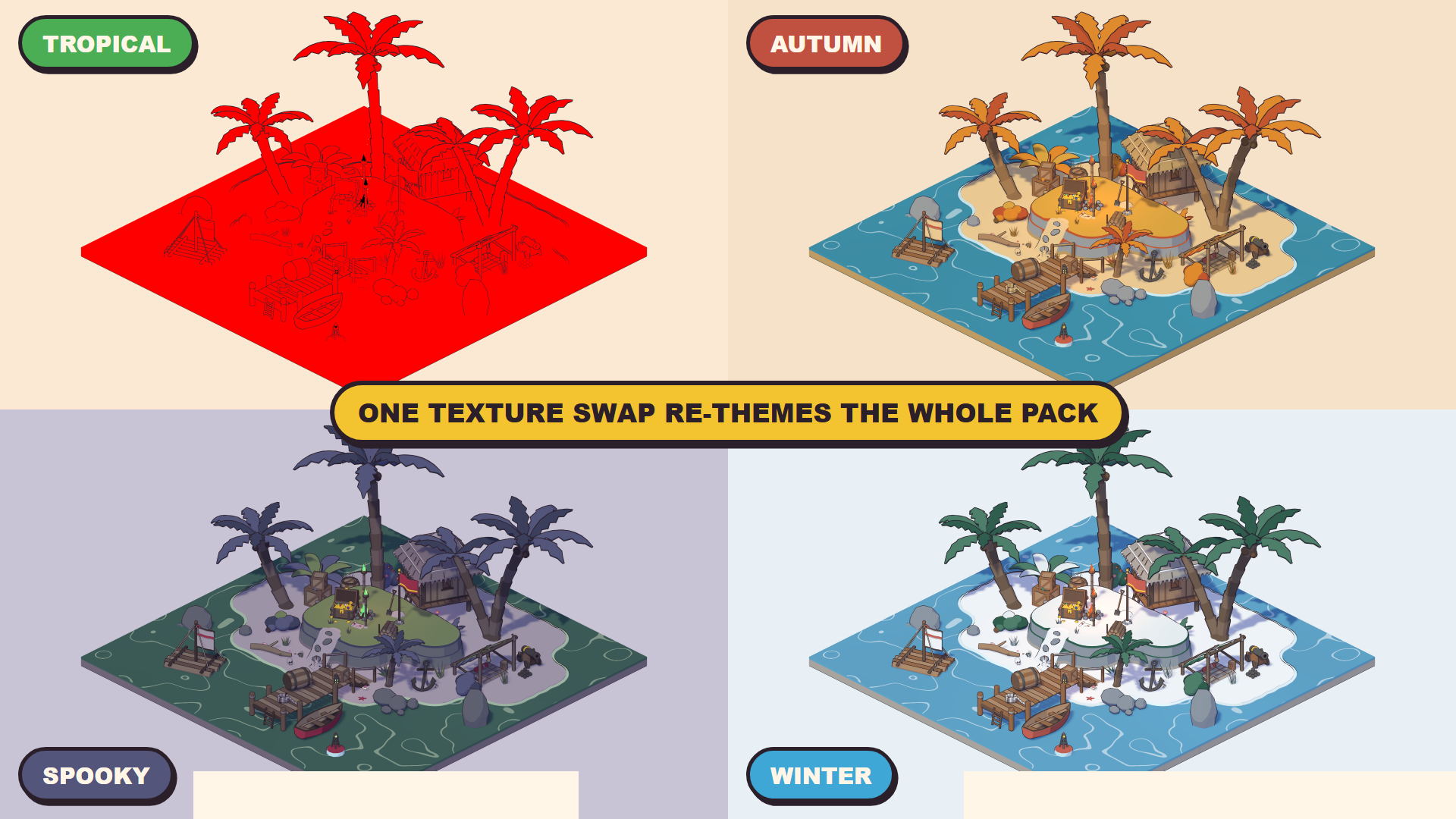 Tropical, autumn, winter and spooky themes
